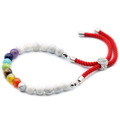 925 Silver Plated Red String Bracelet – White Howlite & Chakra Gemstones