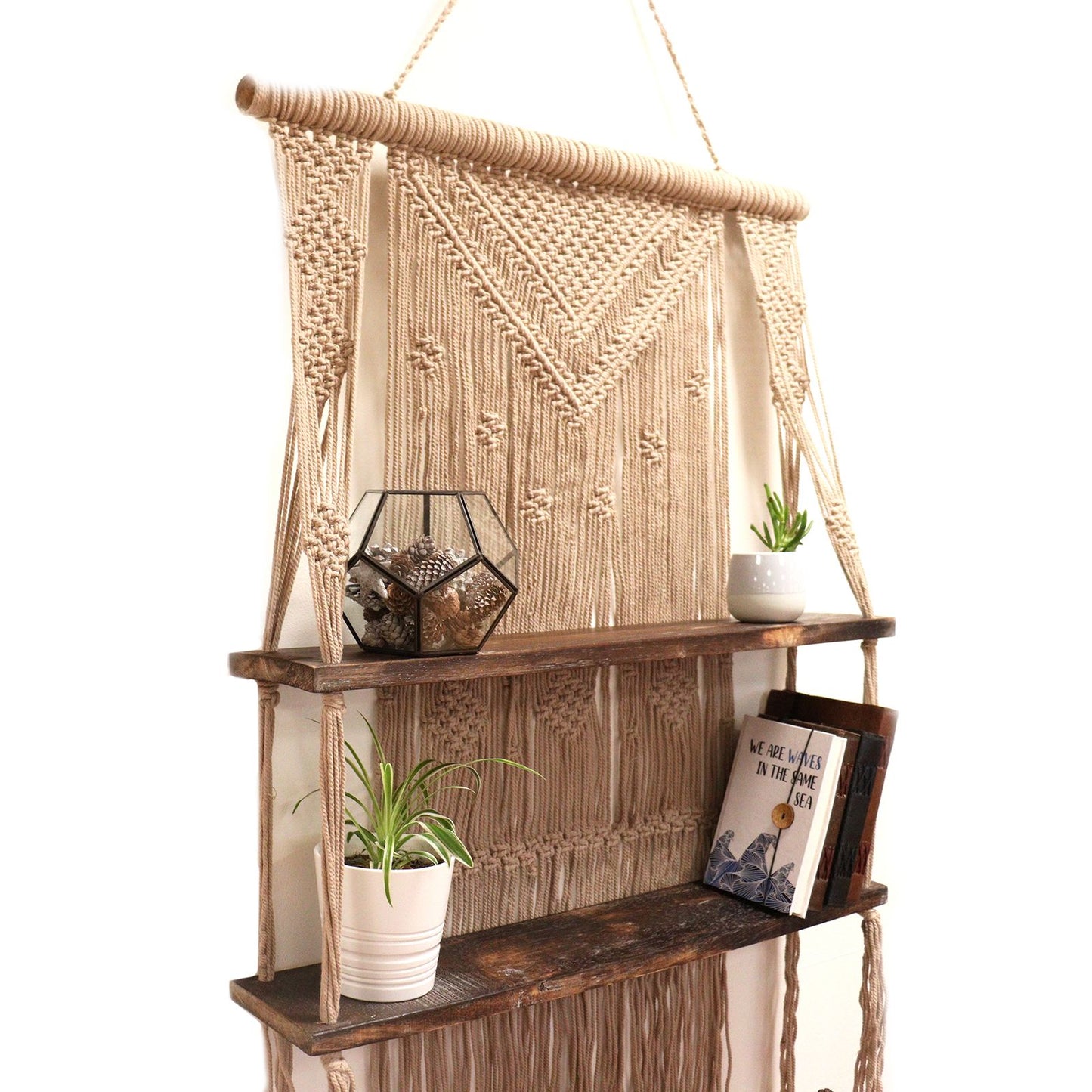Brown Macramé Hanging Shelves – Handmade Boho Wall Display