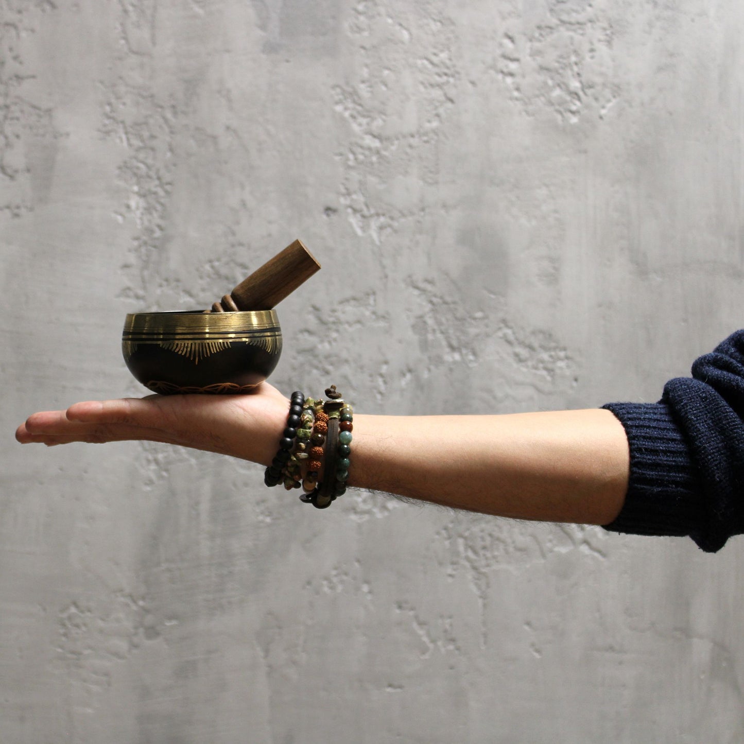 Flower of Life Singing Bowl Set – 9cm Handmade with Mallet, Cushion & Case (715Hz)