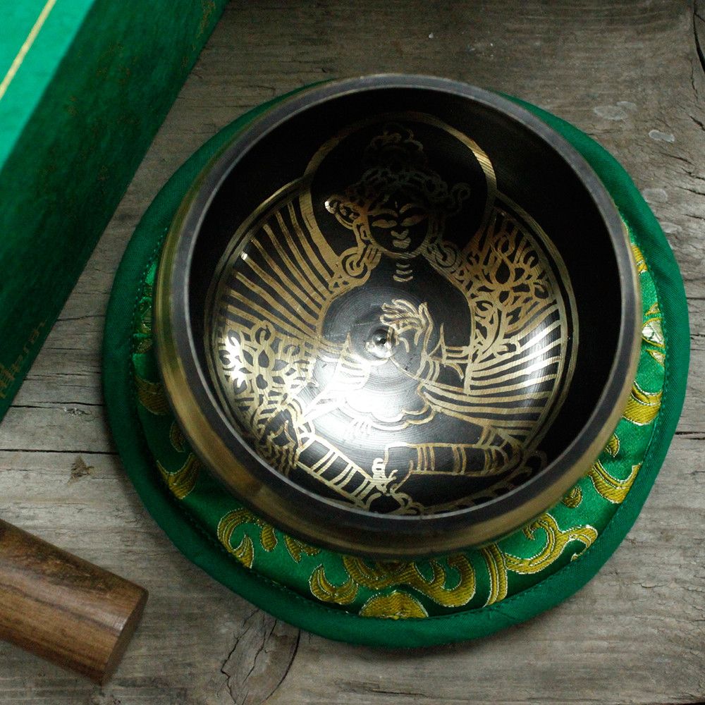 Green Tara Singing Bowl Gift Set – 10cm Handmade in Nepal