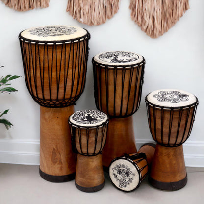 Hamsa Wide Top Djembe Drum – 22cm | Sacred Rhythm, Protection & Good Fortune