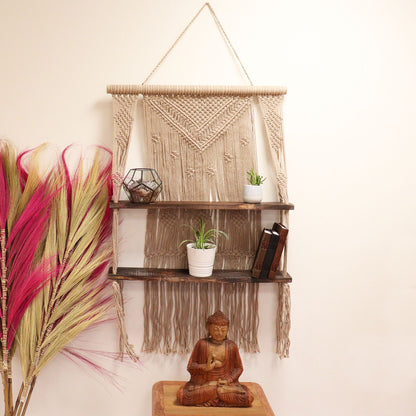 Brown Macramé Hanging Shelves – Handmade Boho Wall Display