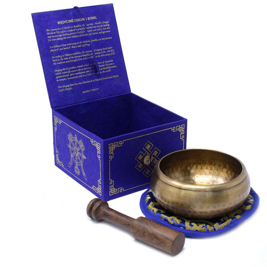 Medicine Buddha Singing Bowl Set – 10cm Handmade in Nepal (min. 500g)