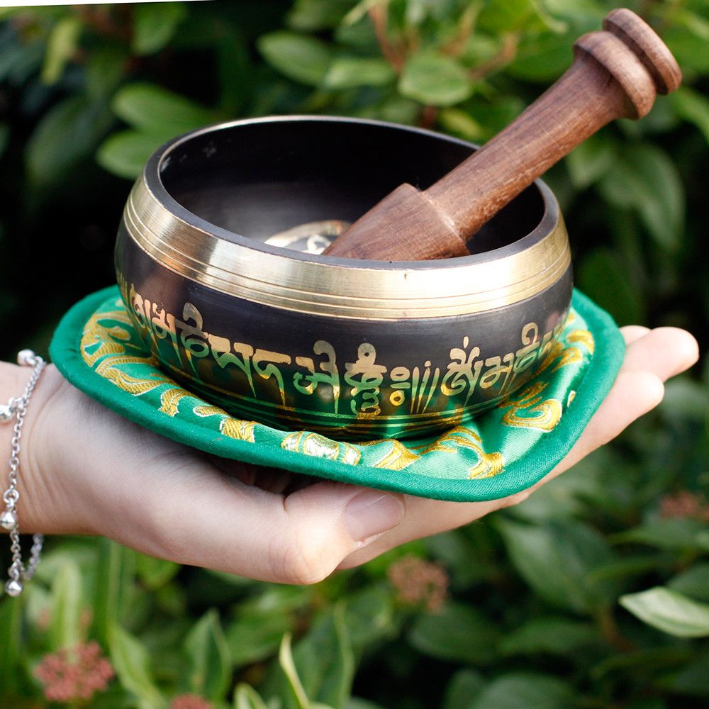 Green Tara Singing Bowl Gift Set – 10cm Handmade in Nepal