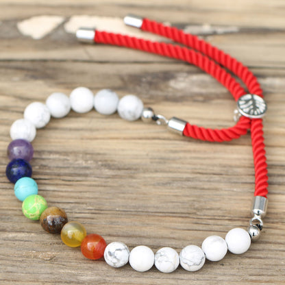 925 Silver Plated Red String Bracelet – White Howlite & Chakra Gemstones