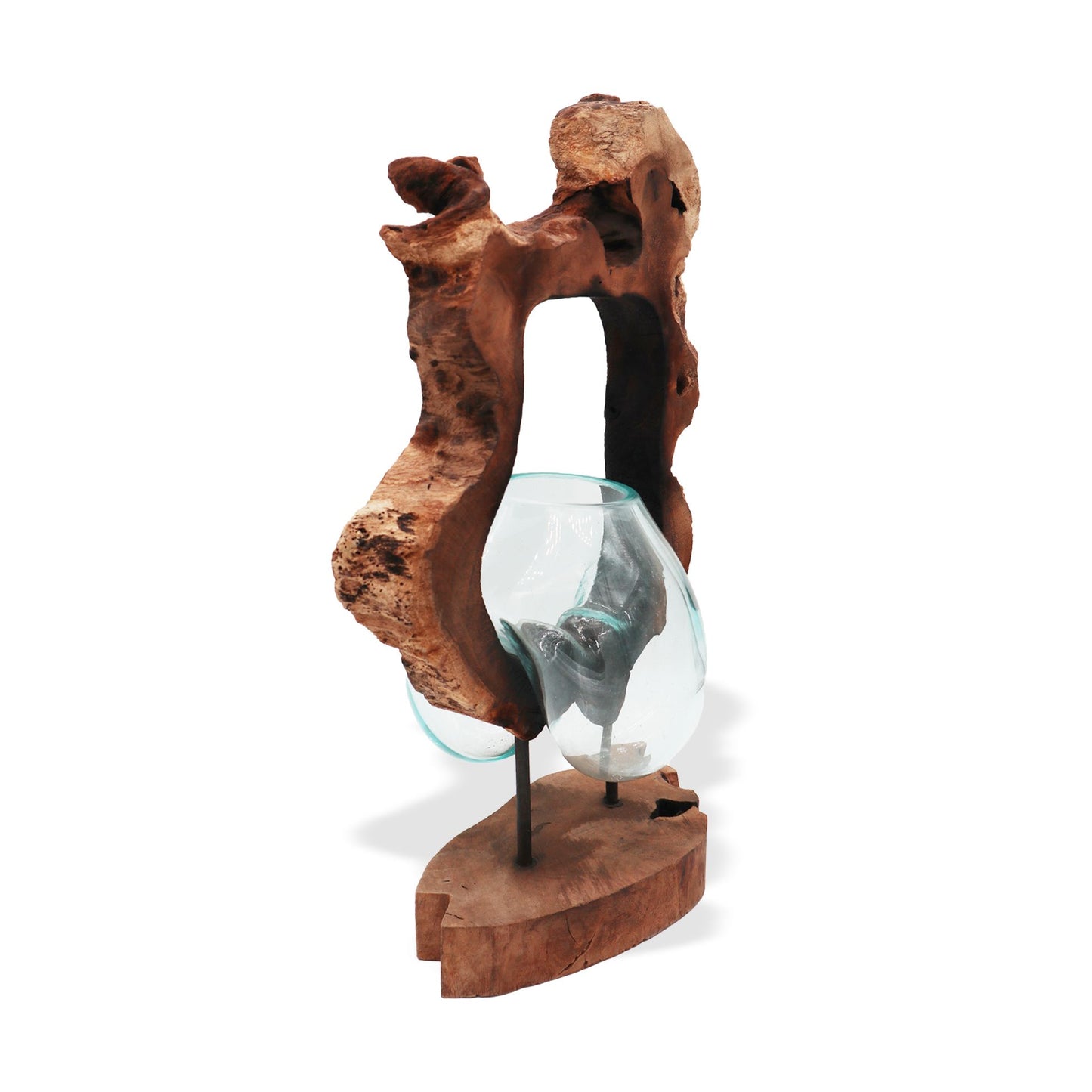 Molten Glass Hanging Art Vase on Wood – Handcrafted Natural Decor