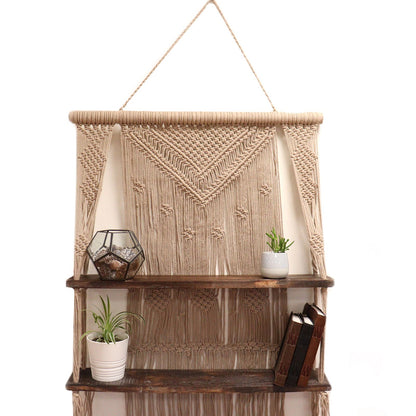 Brown Macramé Hanging Shelves – Handmade Boho Wall Display