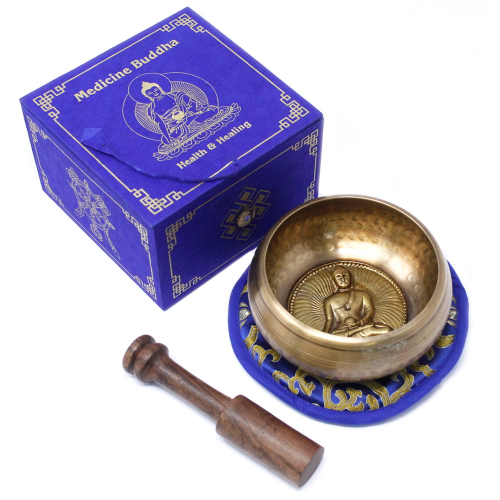 Medicine Buddha Singing Bowl Set – 10cm Handmade in Nepal (min. 500g)