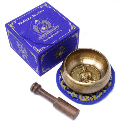 Medicine Buddha Singing Bowl Set – 10cm Handmade in Nepal (min. 500g)