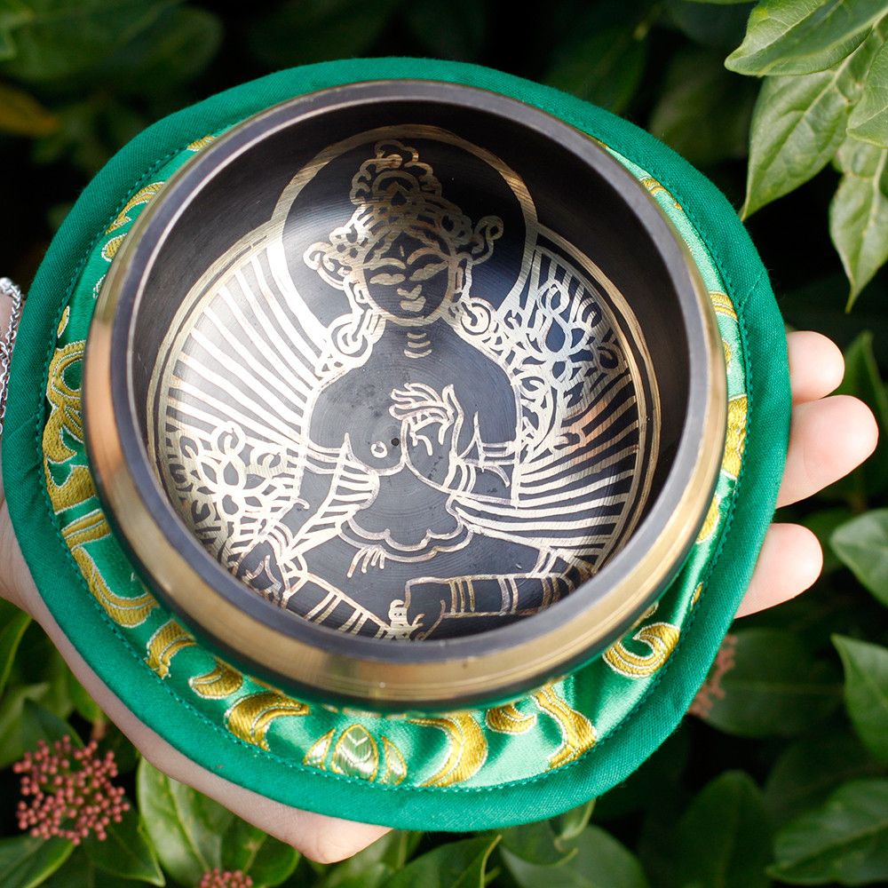 Green Tara Singing Bowl Gift Set – 10cm Handmade in Nepal