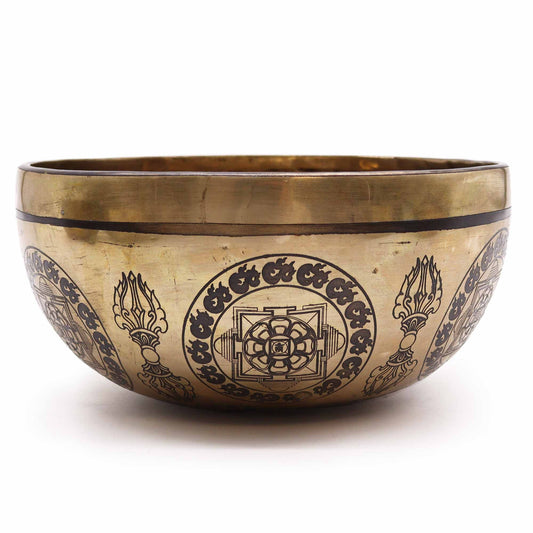 Tibetan Engraved Singing Bowl – 21cm Handcrafted Brass Bowl with 5 Buddhas Design