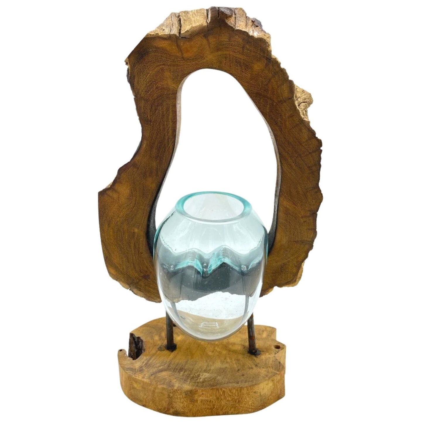 Molten Glass Hanging Art Vase on Wood – Handcrafted Natural Decor