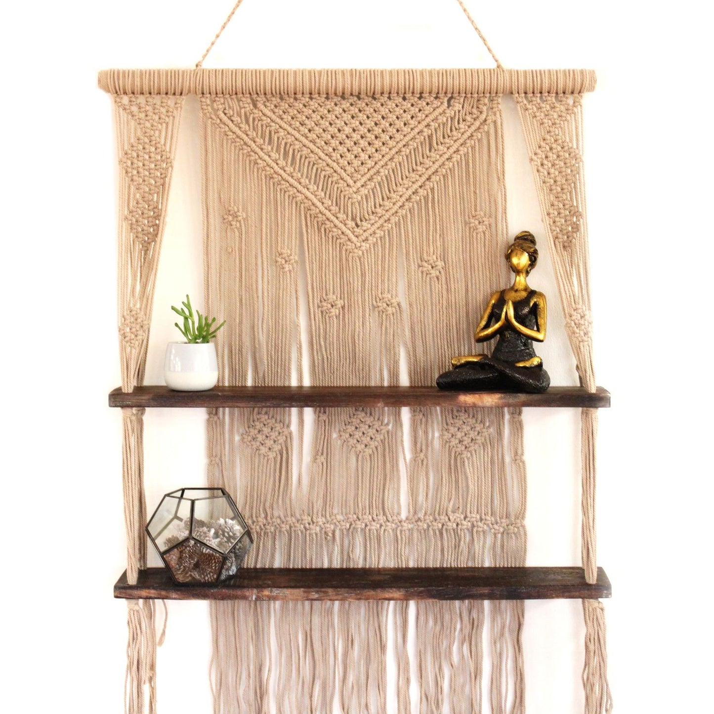 Brown Macramé Hanging Shelves – Handmade Boho Wall Display