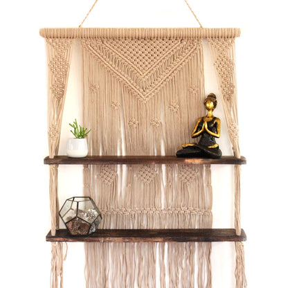 Brown Macramé Hanging Shelves – Handmade Boho Wall Display