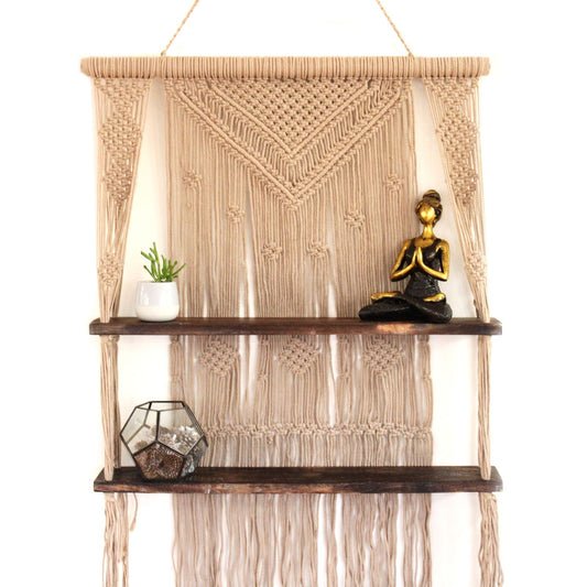 Brown Macramé Hanging Shelves – Handmade Boho Wall Display