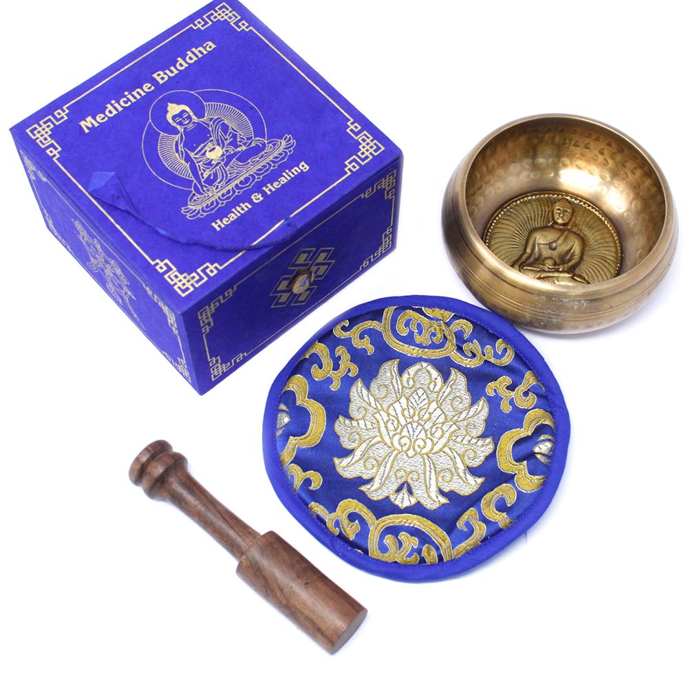 Medicine Buddha Singing Bowl Set – 10cm Handmade in Nepal (min. 500g)