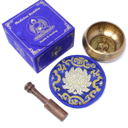 Medicine Buddha Singing Bowl Set – 10cm Handmade in Nepal (min. 500g)