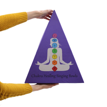 Chakra Pyramid Singing Bowl Gift Set – 7 Singing Bowls with Mallet & Cushion in Pyramid Box