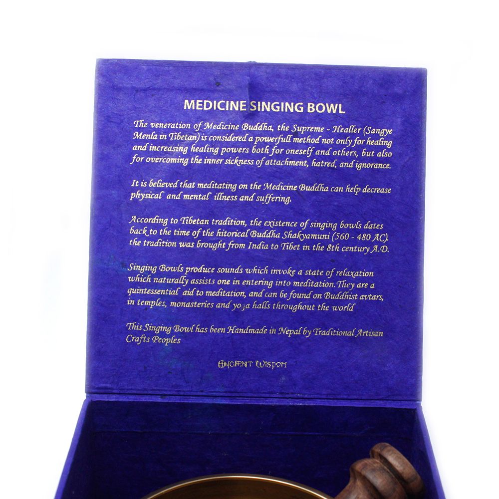 Medicine Buddha Singing Bowl Set – 10cm Handmade in Nepal (min. 500g)