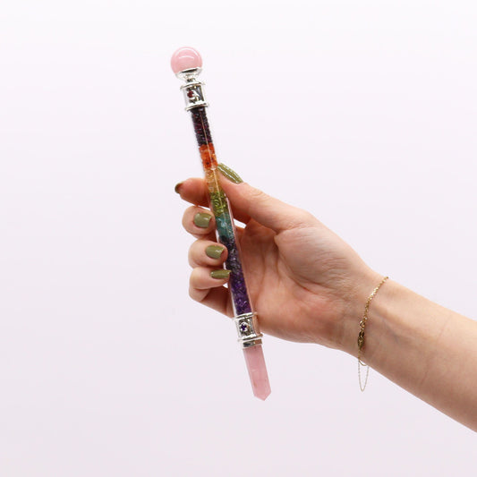 7 Chakra Crystal Healing Wand – Rose Quartz