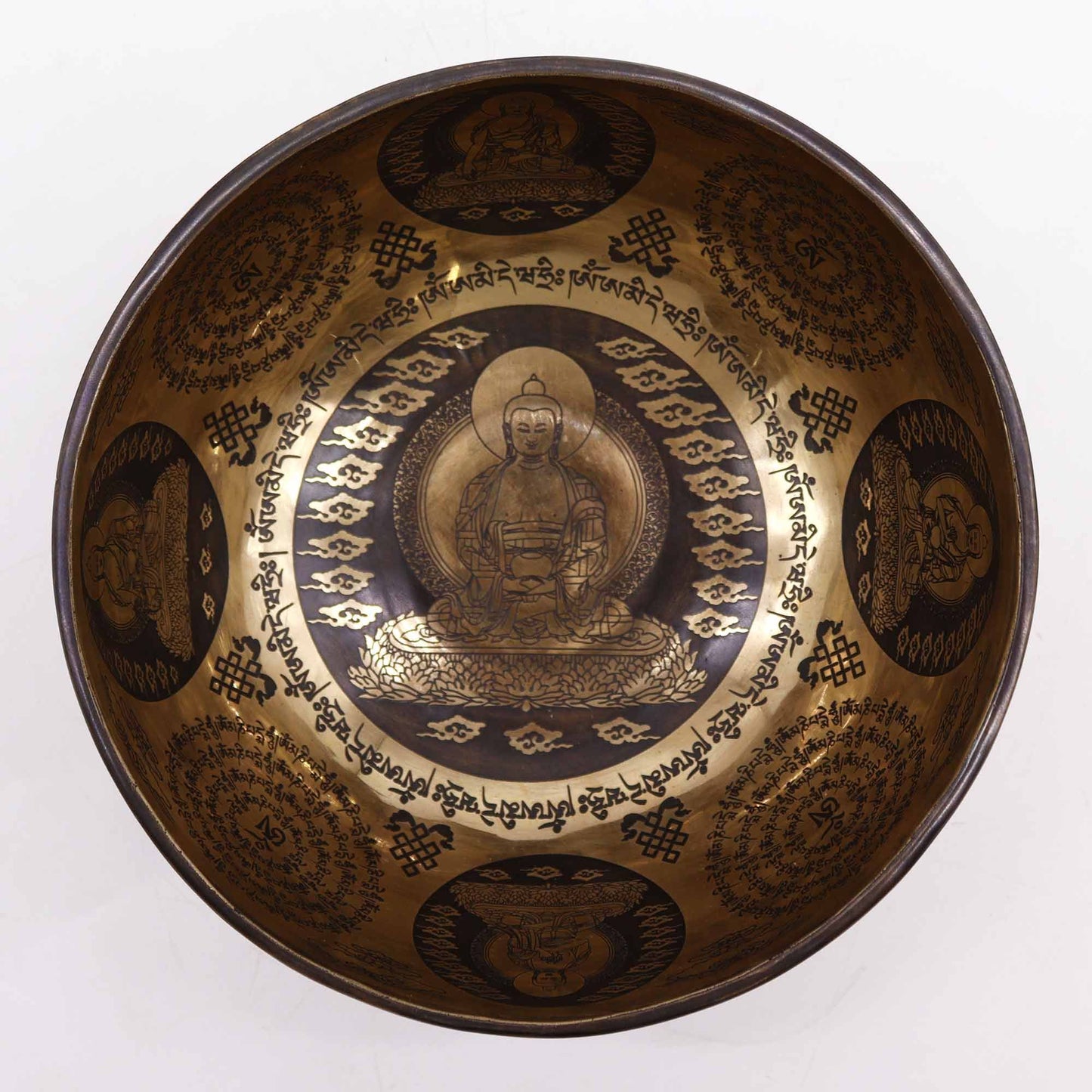 Tibetan Engraved Singing Bowl – 21cm Handcrafted Brass Bowl with 5 Buddhas Design