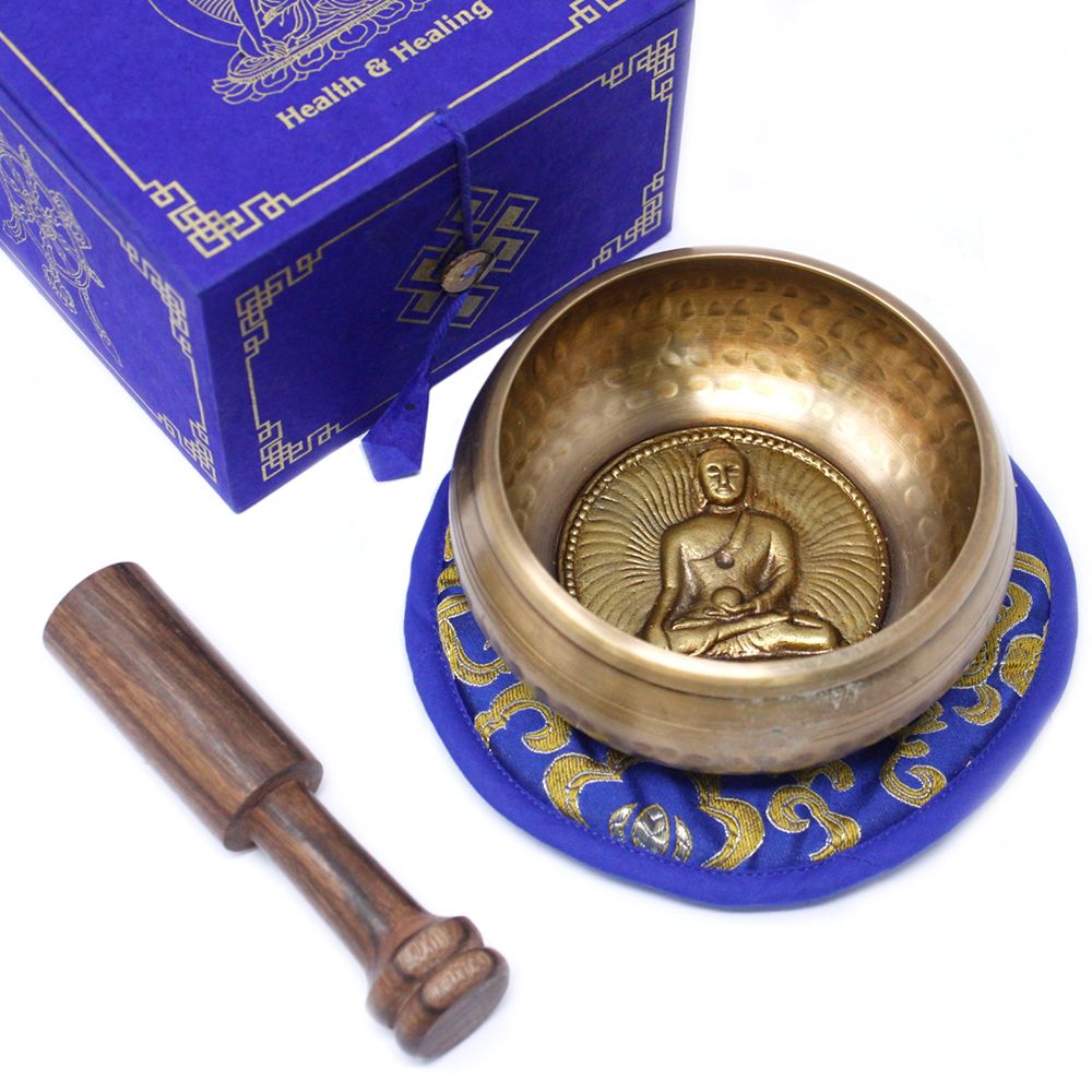 Medicine Buddha Singing Bowl Set – 10cm Handmade in Nepal (min. 500g)