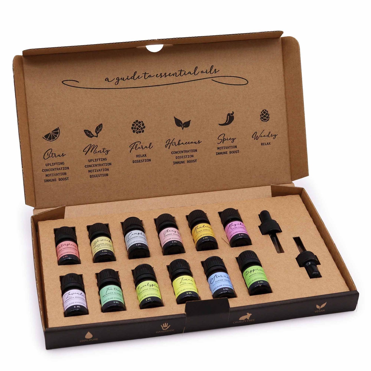 Aromatherapy Essential Oil Gift Set – 12 x 5ml 100% Pure Vegan Oils with Droppers (Home & Mind Balance)