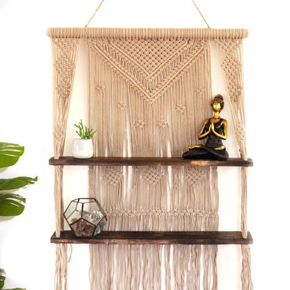 Brown Macramé Hanging Shelves – Handmade Boho Wall Display