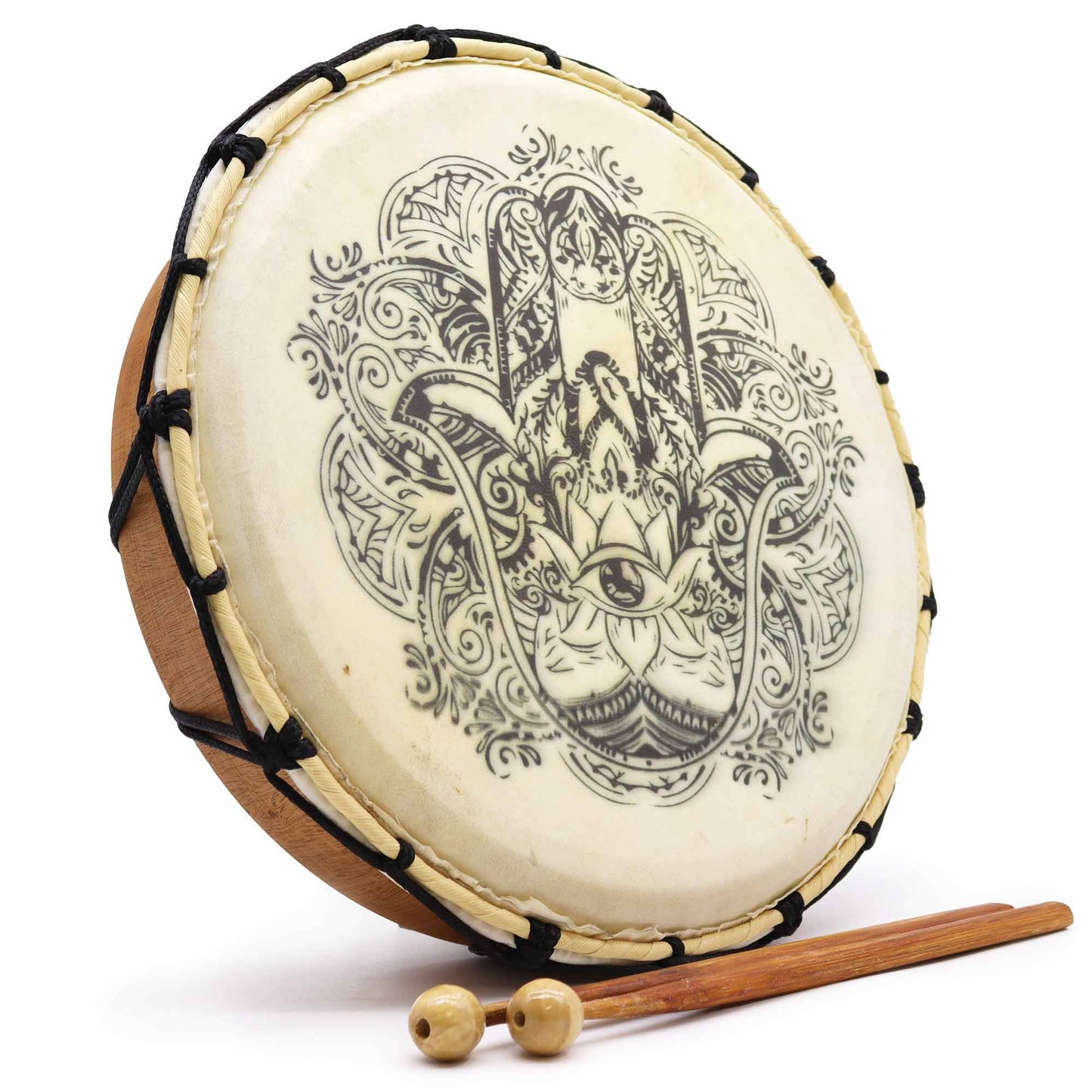 Hamsa Shamanic Drum with Two Sticks – 30cm | Rhythm, Protection & Sacred Energy