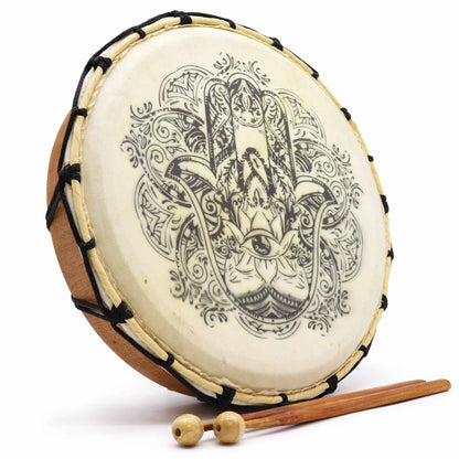 Hamsa Shamanic Drum with Two Sticks – 30cm | Rhythm, Protection & Sacred Energy