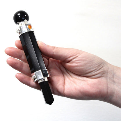 Hexagonal Crystal Healing Wand – 12cm – Black Agate