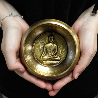 Medicine Buddha Singing Bowl Set – 10cm Handmade in Nepal (min. 500g)