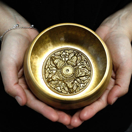 Five Buddha Singing Bowl Gift Set – 10cm Handmade in Nepal (min. 400g)