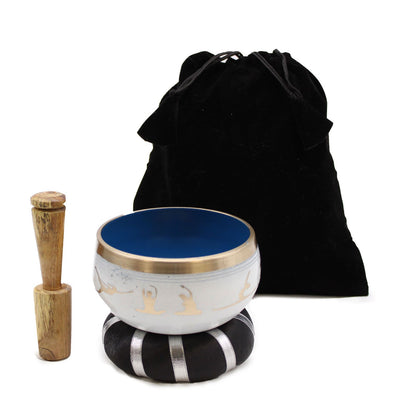 Yoga Moves Singing Bowl Set – 10.7cm White & Blue Brass Meditation Bowl with Mallet and Cushion