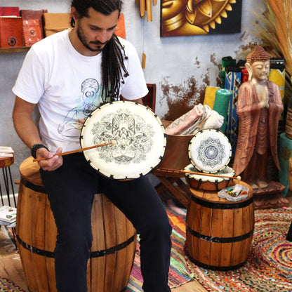 Hamsa Shamanic Drum with Two Sticks – 30cm | Rhythm, Protection & Sacred Energy