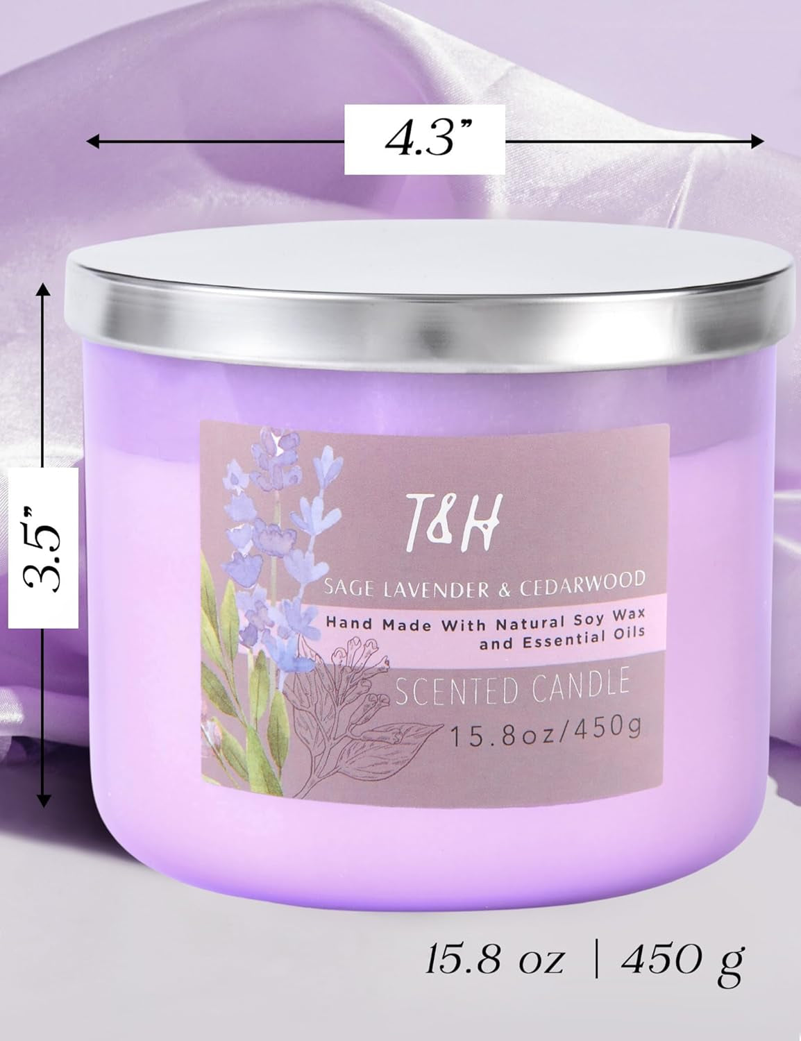 Sage Lavender Cedar Candle 3 Wick | Large Scented Candle for Home 15.8 Oz | Energy Cleansing Candle, Sage Candle | Natural Soy Candle Clean Burn | Lavender Candle Aromatherapy, Gift for Women & Men