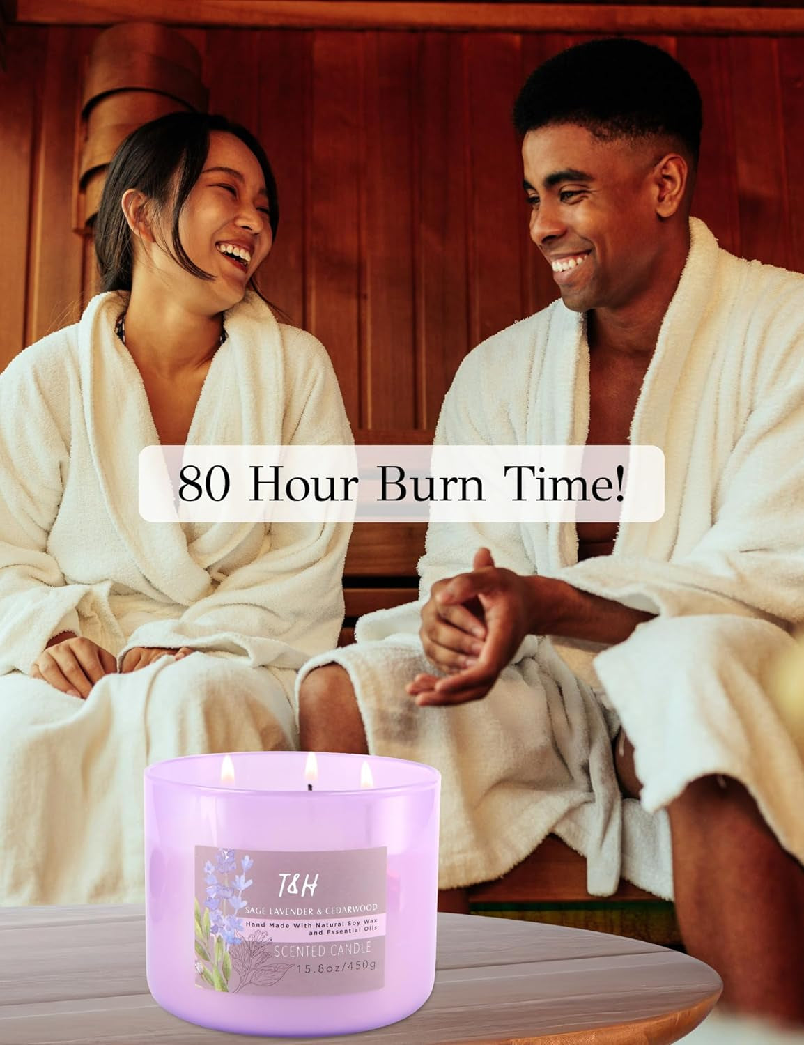 Sage Lavender Cedar Candle 3 Wick | Large Scented Candle for Home 15.8 Oz | Energy Cleansing Candle, Sage Candle | Natural Soy Candle Clean Burn | Lavender Candle Aromatherapy, Gift for Women & Men