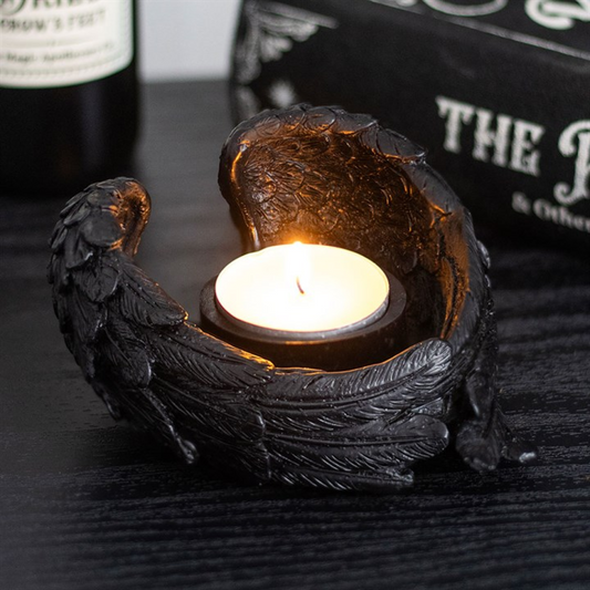 Raven Wings Tealight Holder – Gothic Symbol of Mystery & Protection for Altars and Sacred Spaces