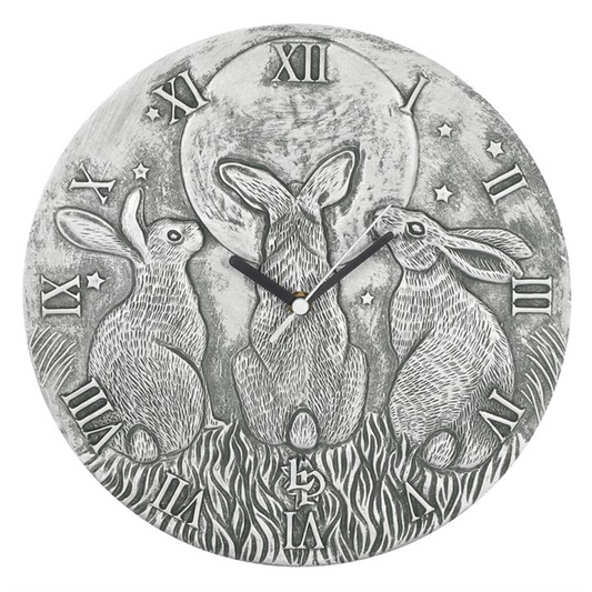 Terracotta Wall Clock – Three Moon-Gazing Hares Motif for Fertility & Growth