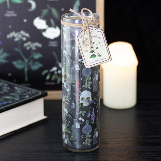 Deadly Nightshade Glass Tube Candle – Gothic Floral Design, 70hr Burn Time