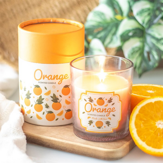 Orange Scented Candle with Wooden Lid – Fruity Home Fragrance & Gift Box (25hr Burn Time)