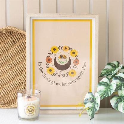 Summer Solstice Framed Print – Bee, Sunflowers & Moon Rustic Wall Art