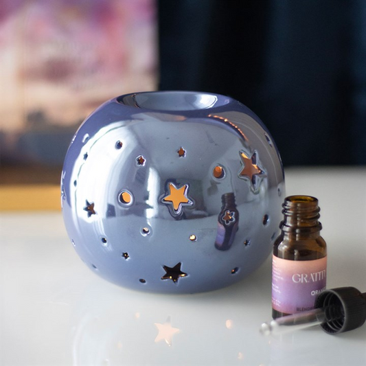 Purple Iridescent Oil Burner – Star Cut-Out Wax & Fragrance Diffuser for Mystic Glow