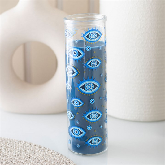 All Seeing Eye Glass Tube Candle – Dark Blue, White Rose Scent, 55hr Burn Time