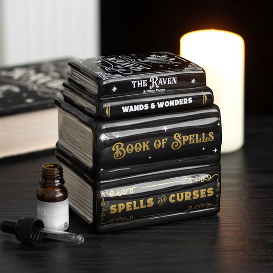Book of Spells Oil Burner & Wax Melt Warmer – Enchanted Ceramic Spell book Design for Magical Aromatherapy