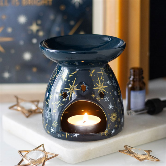Starry Night Oil Burner – Ceramic Wax & Fragrance Diffuser for Celestial Magic & Festive Ambience