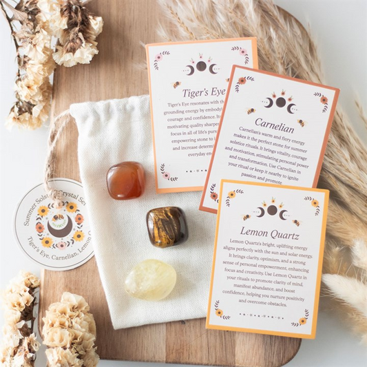 Summer Solstice Crystal Set – Tiger’s Eye, Carnelian & Lemon Quartz for Energy, Joy & Rituals