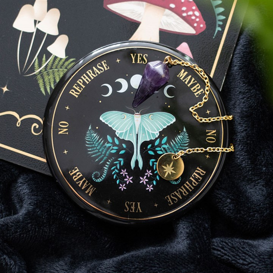 Luna Moth Pendulum Divination Kit – Crystal Dowsing Set for Intuition & Spiritual Guidance