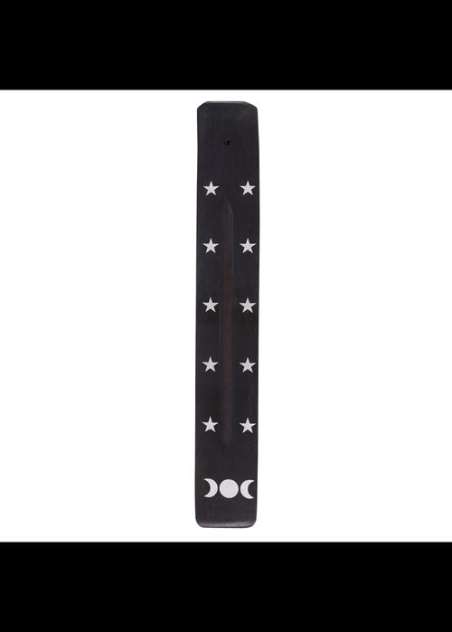 Triple Moon Wooden Incense Ash Catcher – Wiccan Goddess Symbol Burner